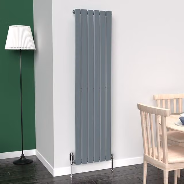 Lux Heat Flat Coloured Vertical Radiator in Pebble Grey, H: 160 cm x W: 42 cm