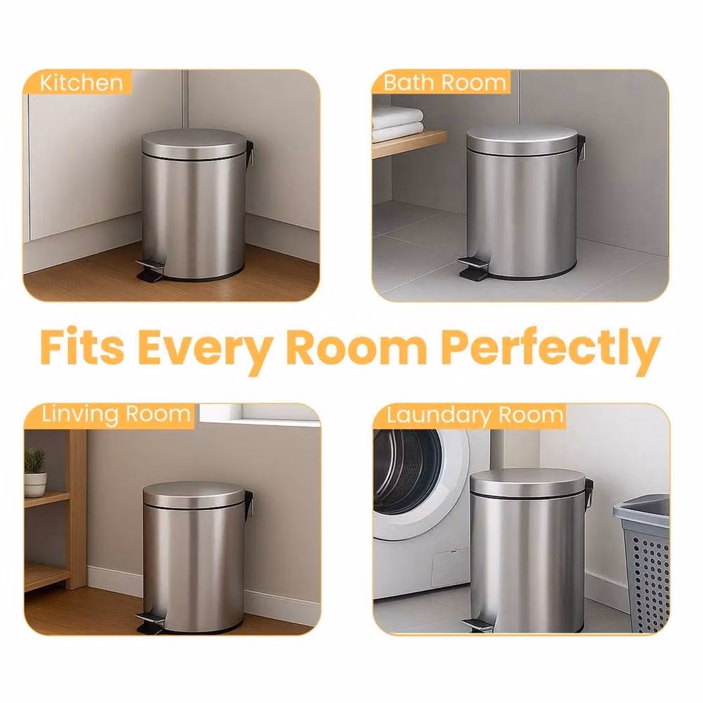 Kelvenix 3 Litre Round Stainless Steel Pedal Bin in Silver – 3