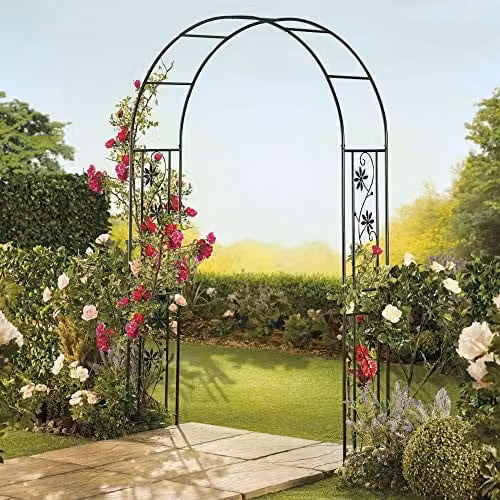 Garden Gear Black Metal Garden Arch and Climbing Plant Support, H: 219 cm x W: 135 cm x D: 39 cm – 2