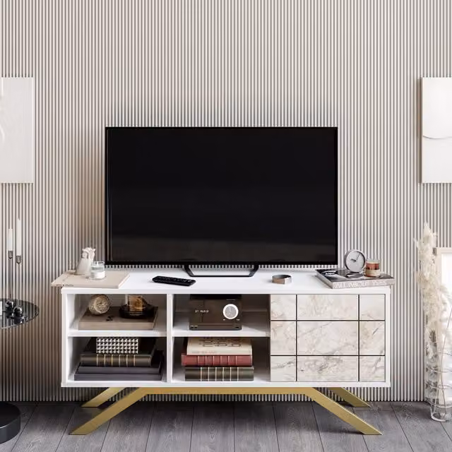 Decorotika North Modern Striped TV Unit in White