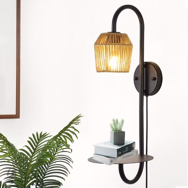 Garwarm Black Armed Plug-in Wall Sconce with Height Adjustable Metal Design