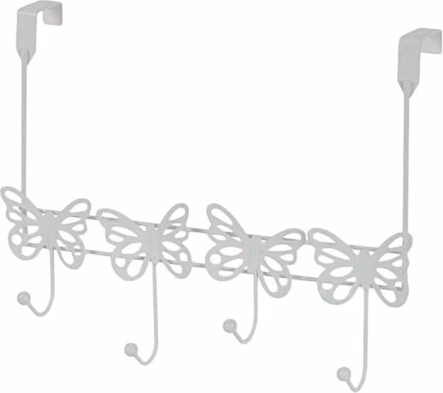 Showerdrape Butterflies Over-Door Metal Storage Hooks in White, H x W x D: 38.5 x 30.5 x 10.5 cm – 1