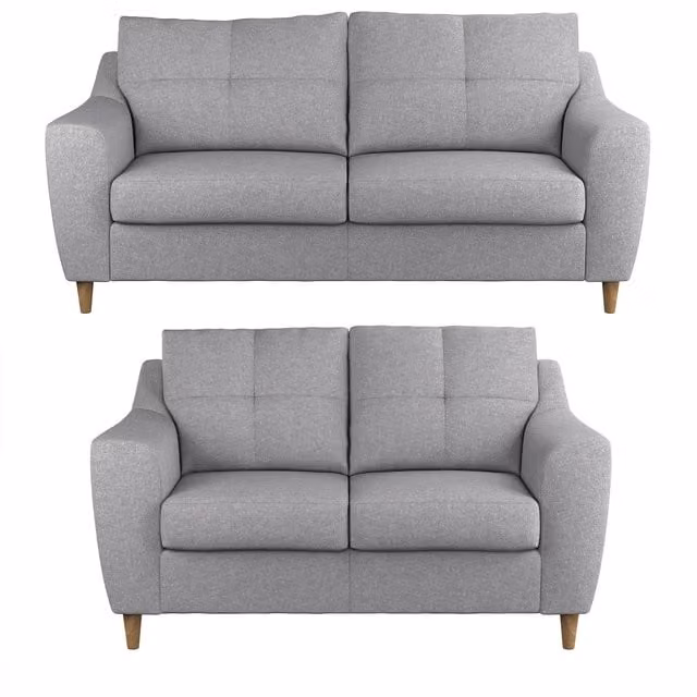 Furnishings For Less UK Baxter Tufted Fabric Sofa Suite with 3 Seater and 2 Seater Sofas in Silver – 1