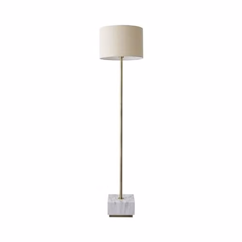 ValueLights Britney Marble Floor Lamp with Beige Fabric Cylinder Shade and LED Bulb in Gold/Brass