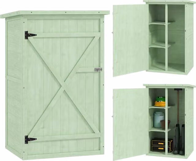 Outsunny Green Wooden Garden Storage Shed with Shelves and Bolt Latch, W/D/H: 56 x 75 x 115 cm