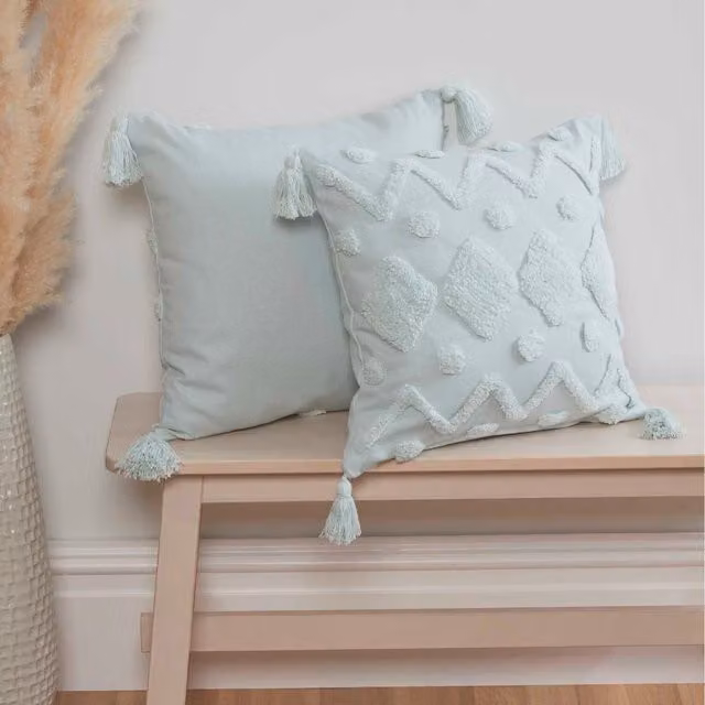 Rapport Home Juniper Tufted Square Cushion Cover, Blue, W/D/H: 43 x 43 x 43 cm