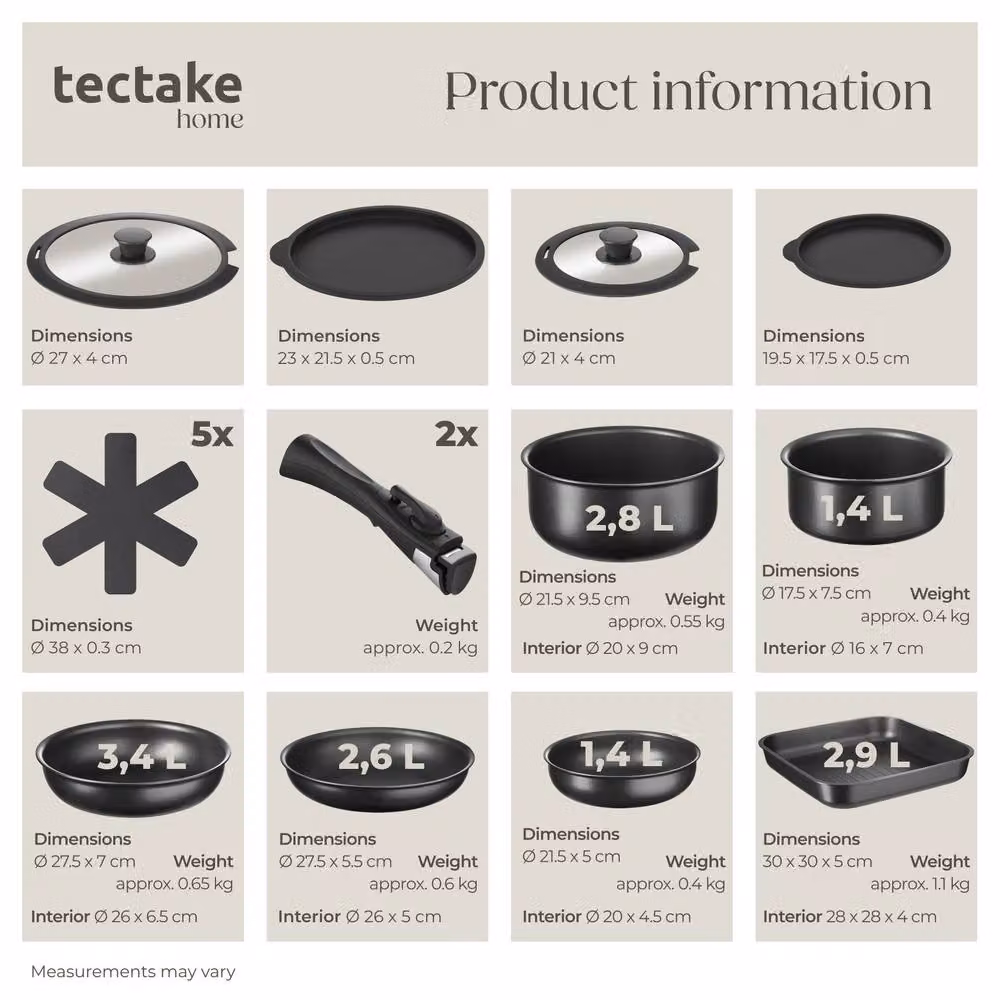 tectake Kitchen Starter Set Una/Parma in Multicolour and Black with Non-Stick Stoneware, Glass and Silicone – 5