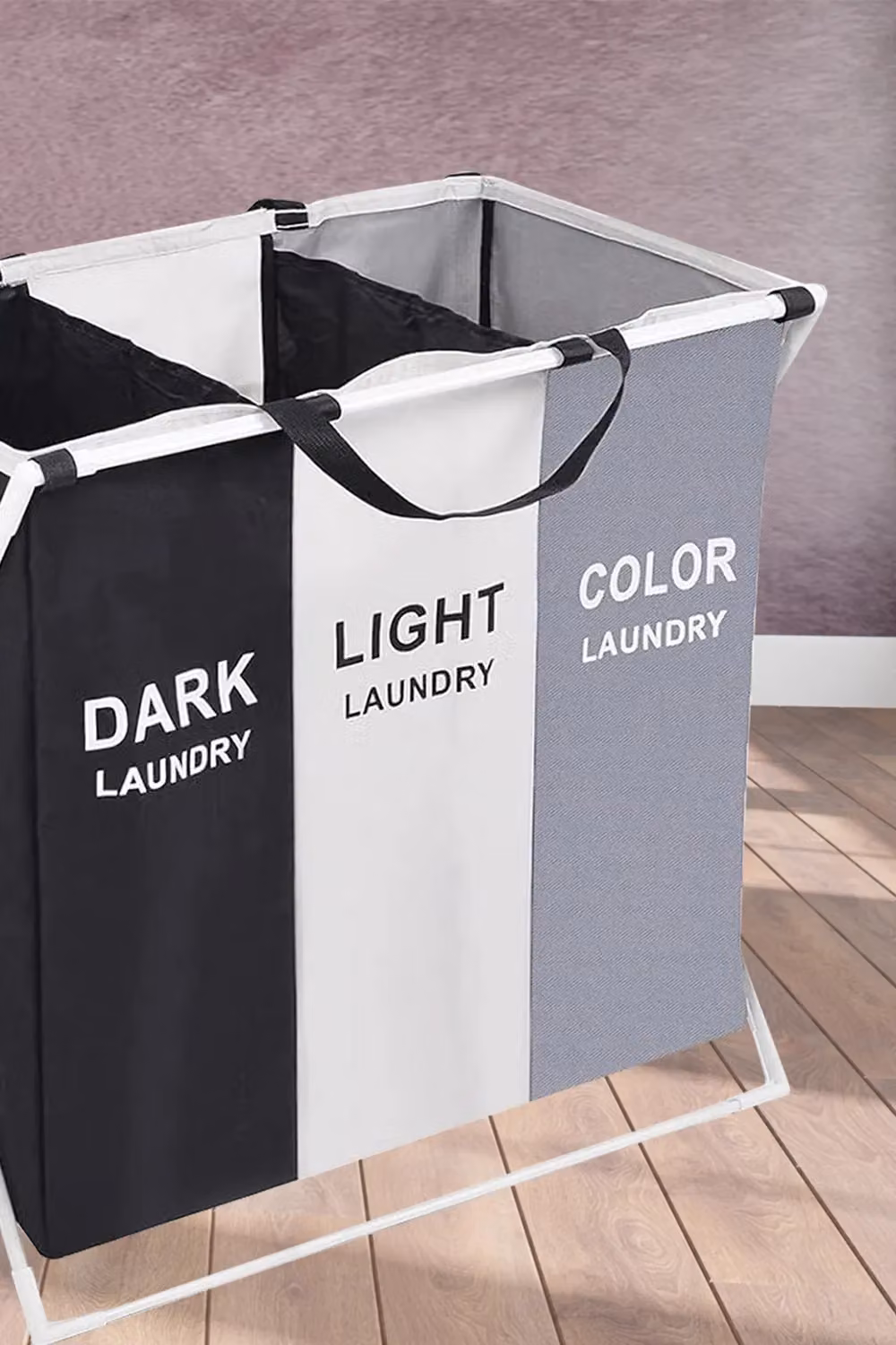 Neel Blue Large 3 Compartment Collapsible Laundry Hamper and Foldable Storage Bag with Handles – 6