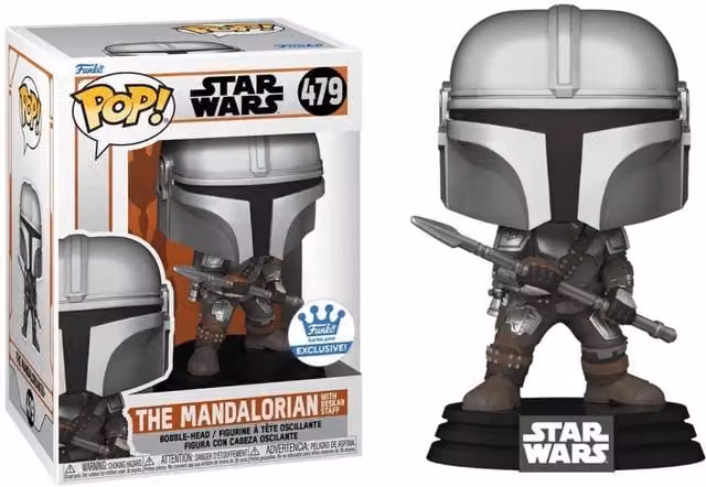 Funko Star Wars Mandalorian with Beskar Staff Vinyl Figure, Multicoloured and Silver