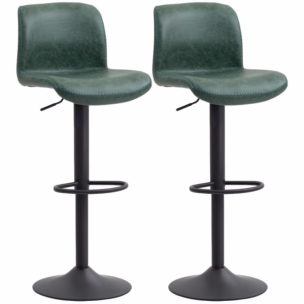 STILVORA Set of 2 Adjustable Height Modern Bar Stools in Green Synthetic Leather with Metal Base – 4