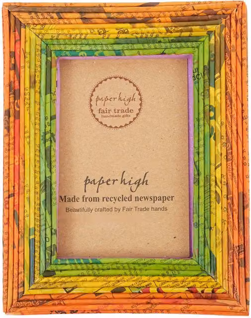 Paper High Recycled Newspaper Photo Frame in Orange, Yellow and Green, Rectangular Tabletop Design