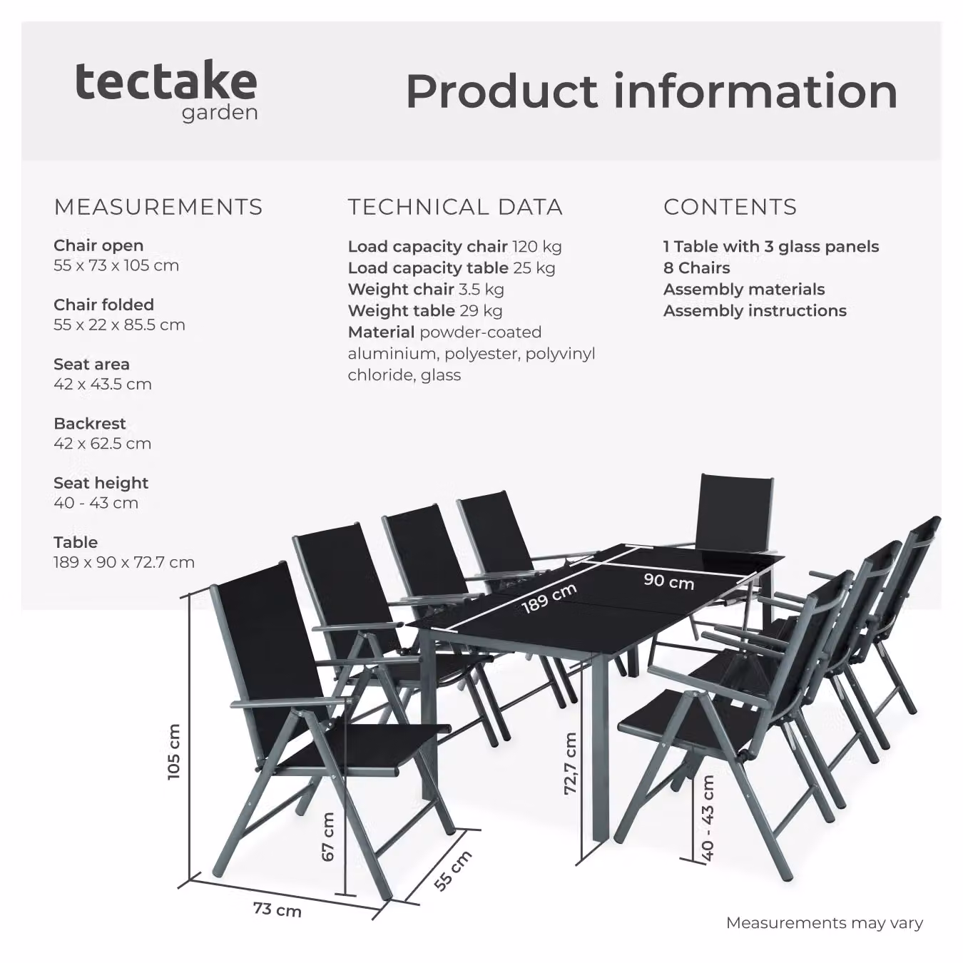tectake Modern Powder Coated Aluminium Seating Set with Glass Table in Grey – 5