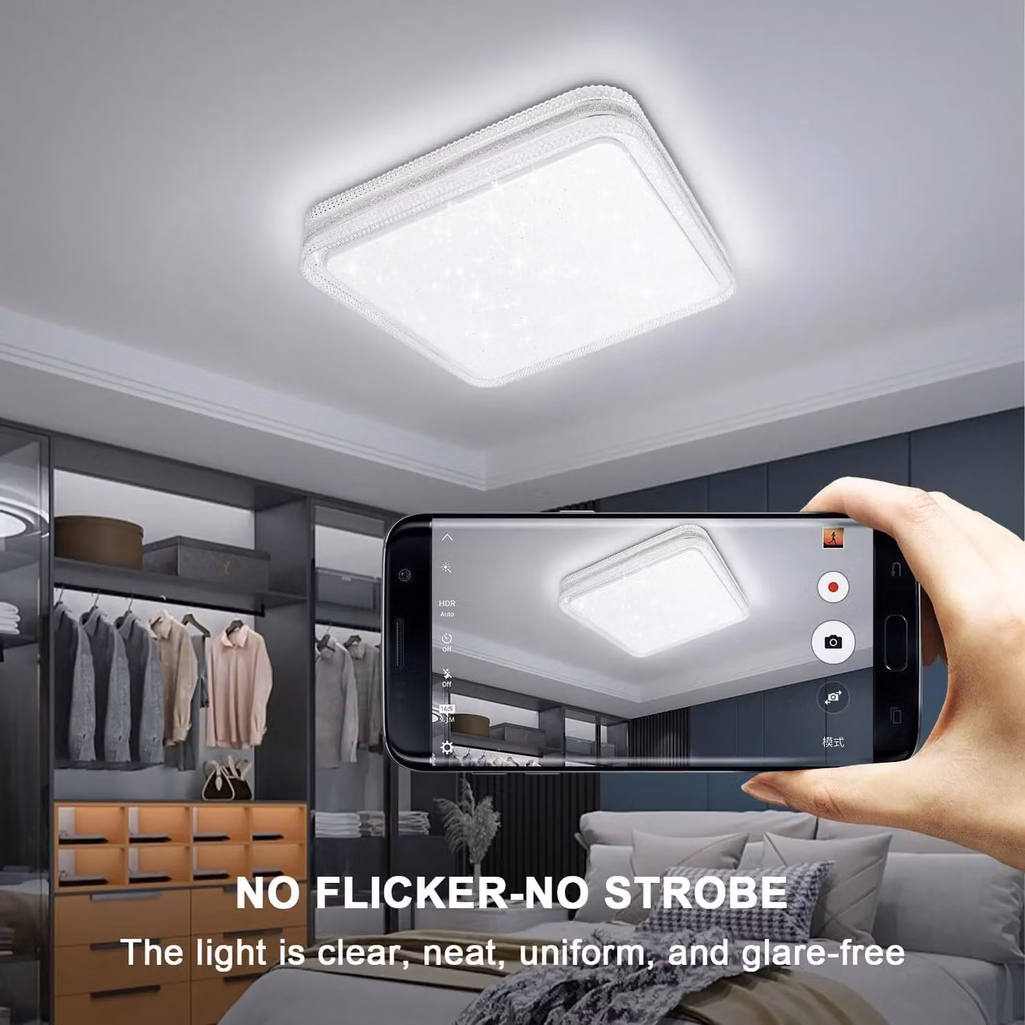 ExtraStar 18W Square LED Ceiling Light in White with Silver Glitter Edge, 6500K, 1900 Lumen – 3