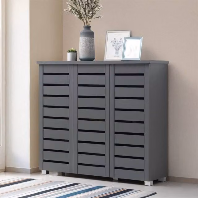Timber Art Design 5 Tier Shoe Storage Cabinet with 3 Doors in Grey