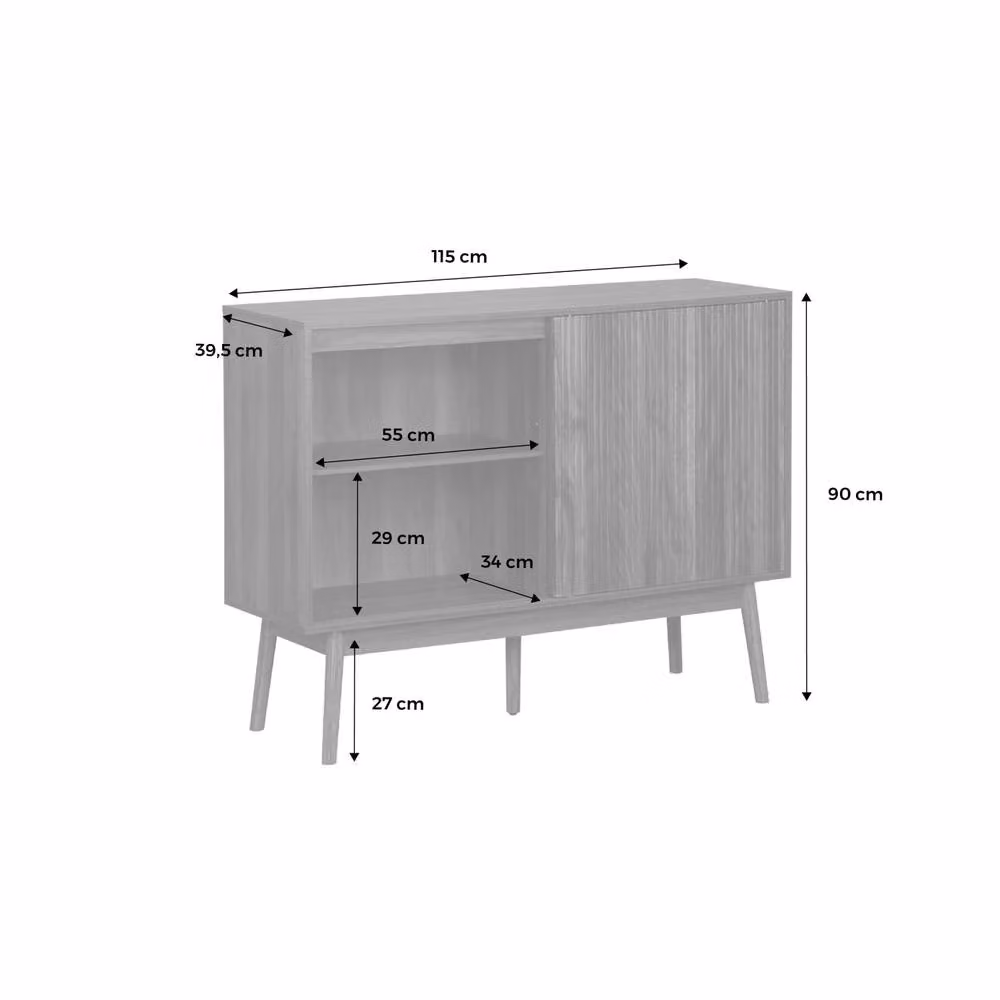 Sweekeec Scandinavian Style Buffet Storage Cabinet in Dark Brown Wood Effect with Glass Doors, Width: 115 cm – 2