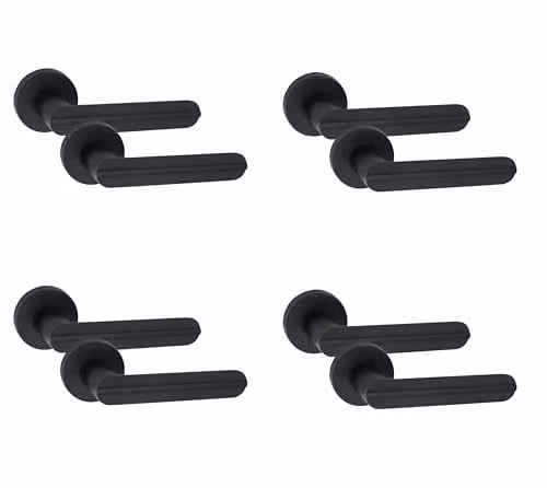 Golden Grace Lima Door Handles on Round Rose, 4 Pairs, Matt Black Finish – 1