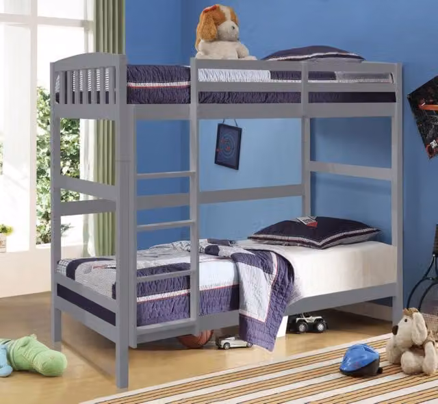 Comfy Living Ltd Modern Solid Wood Two-Level Bunk Bed in Grey, W/D/H: 90 x 190 cm