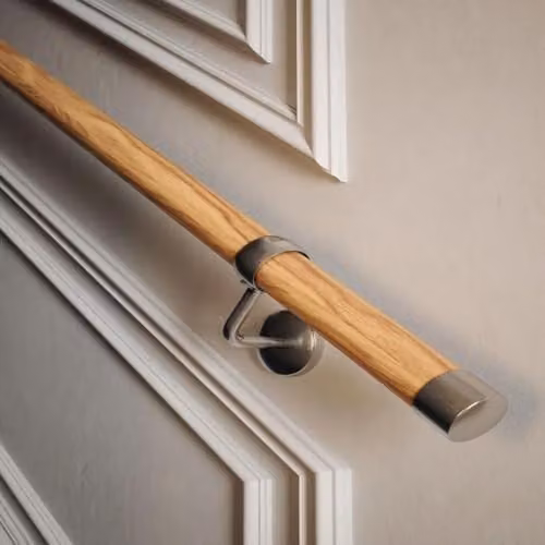 Woodworx Solid Oak Indoor Stair Handrail Kit with Nickel Plated Fittings, Brown, 3.6 m – 1
