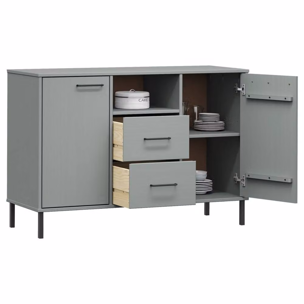 Berkfield Home Oslo Solid Wood Sideboard in Grey with Metal Legs, W/D/H: 113 x 40 x 77 cm – 3