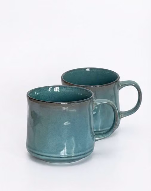 Scandi Home Set of 2 Petrol Green Reactive Glaze Ceramic Mugs, 600ml
