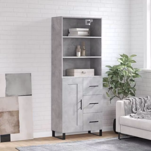Berkfield Home Highboard in Concrete Grey, W/D/H: 69.5 x 34 x 180 cm