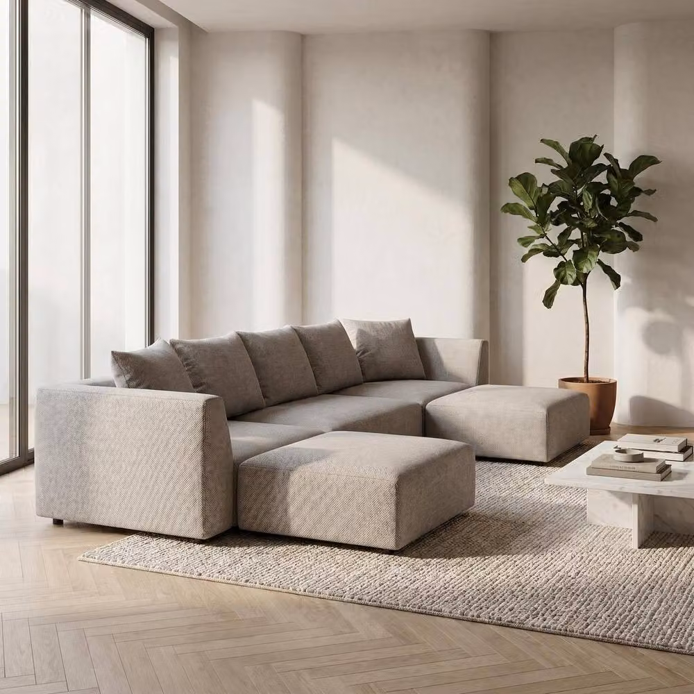 Abakus Direct Tokyo U-Shape Modular Sofa in Grey and Beige Brushed Tweed Fabric – 4