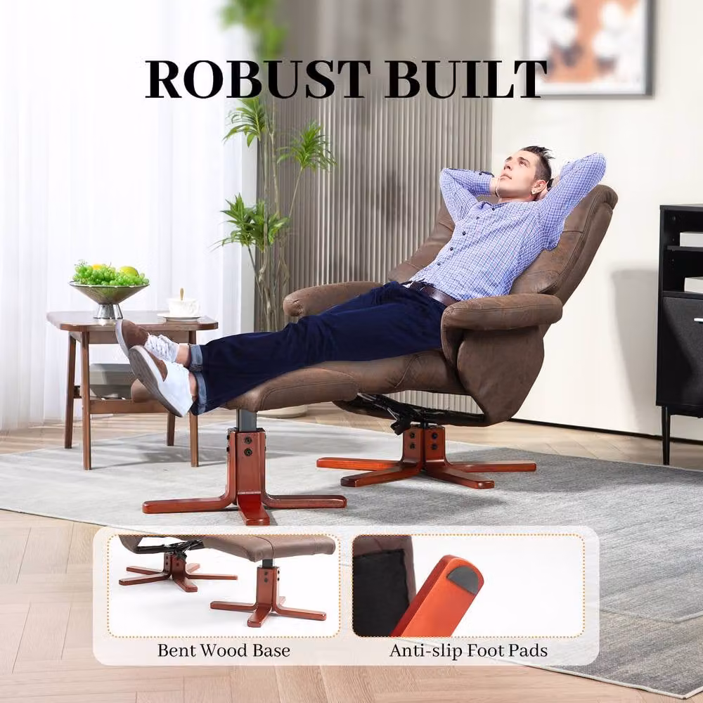 STILVORA Manual Recline Recliner Chair and Footstool Set in Brown – 8