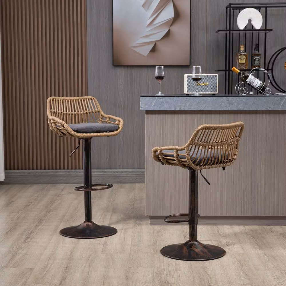 Direct Wicker Set of 2 Modern Grey Swivel Bar Stools with Armrests and Height Adjustment – 7