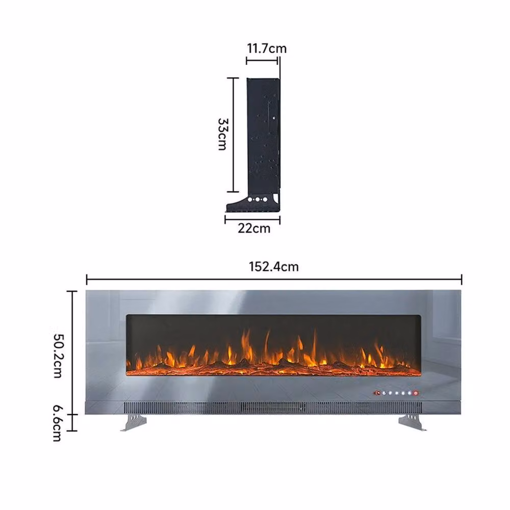 FORGEVIO Media Log Electric Heater 60 Inch LED Fireplace in Grey, W: 152.4 cm, H: 52 cm, D: 52 cm – 2