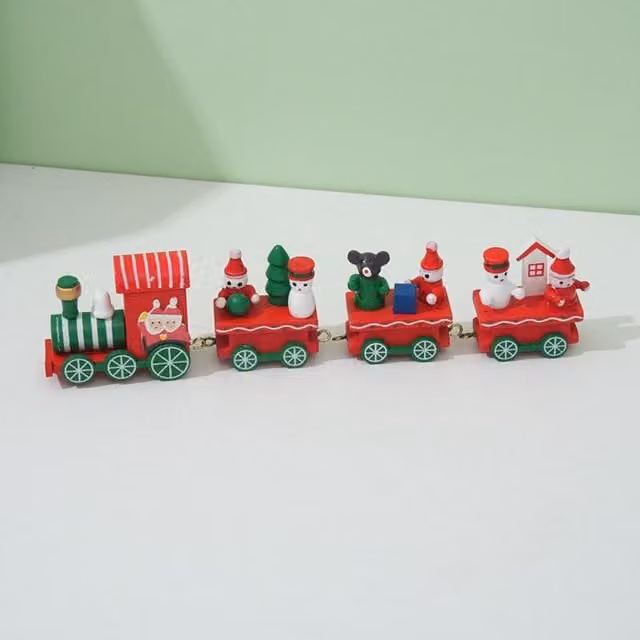 Leaper Retro Wooden Christmas Train Tabletop Ornament in Red, White and Green – 1