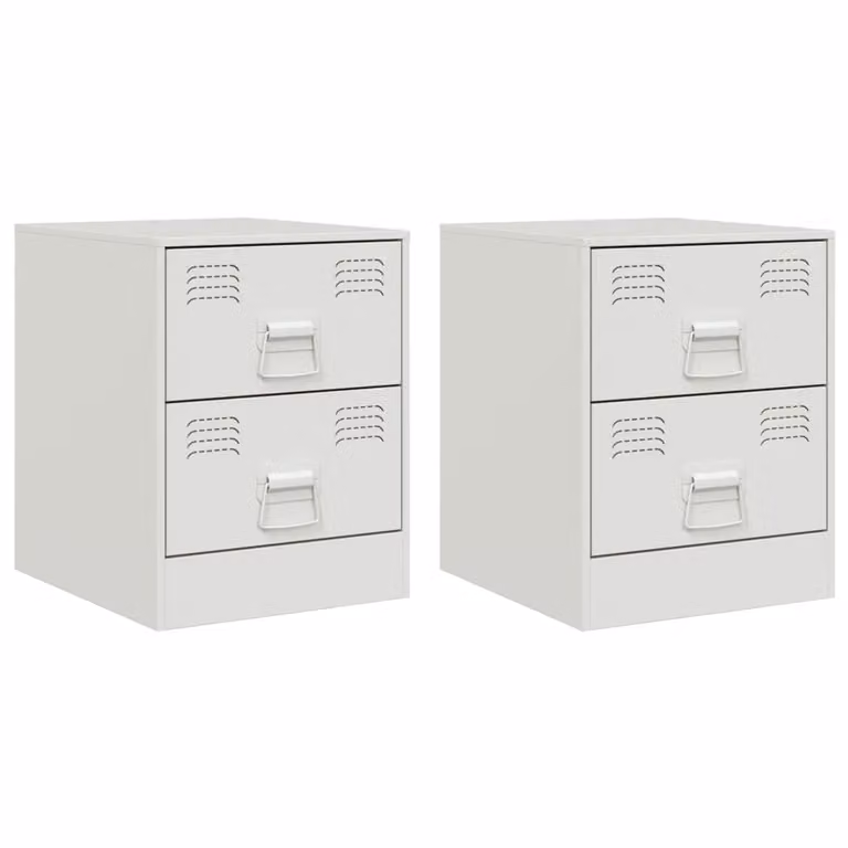 Berkfield Home Set of 2 White Metal Bedside Cabinets, W/D/H: 34.5 x 39 x 44 cm