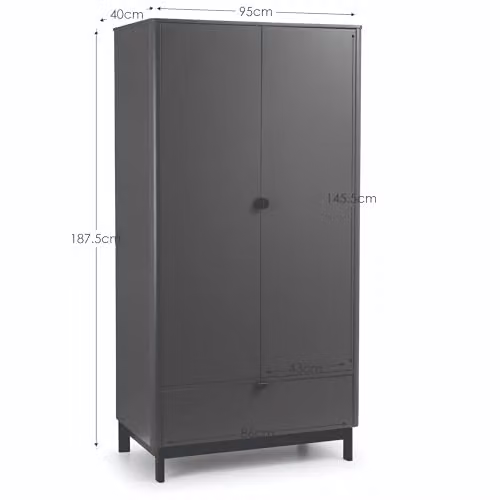 Julian Bowen Chloe 2 Door 1 Drawer Wardrobe in Grey and Black – 2