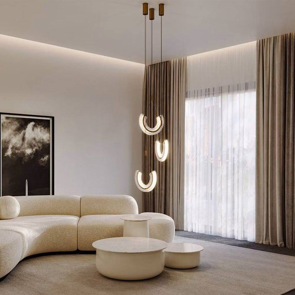 Maytoni Maya I Modern Integrated LED Pendant Ceiling Light in Gold and Transparent Glass, 3000K Warm White – 2