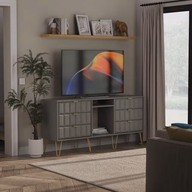 2 U Metro Ready Assembled 6 Drawer Sideboard in Grey and Gold