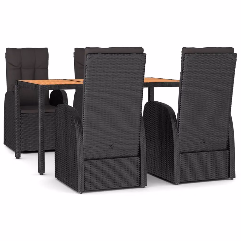 Berkfield Home 5 Piece Black Poly Rattan and Solid Acacia Wood Garden Dining Set – 2