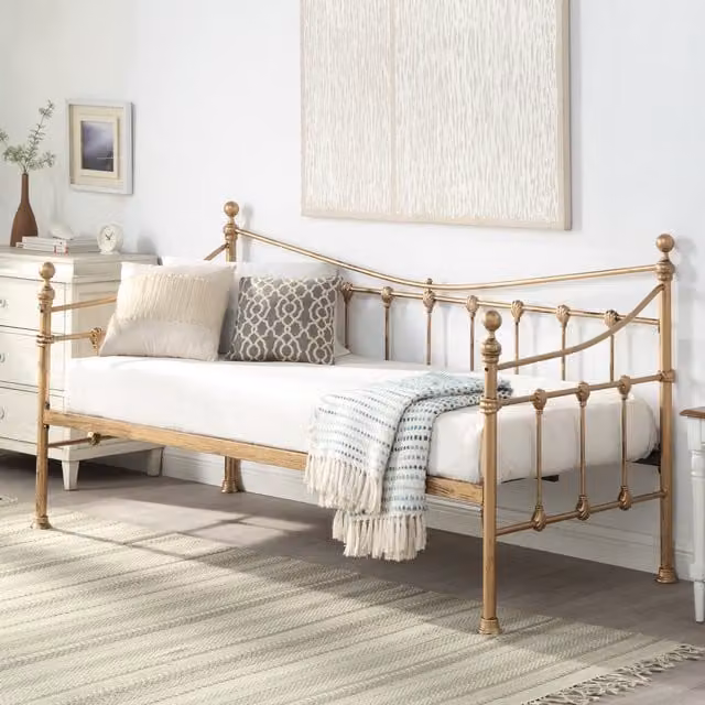 SlumberWorx Classic Metal Day Bed Frame in Gold or White