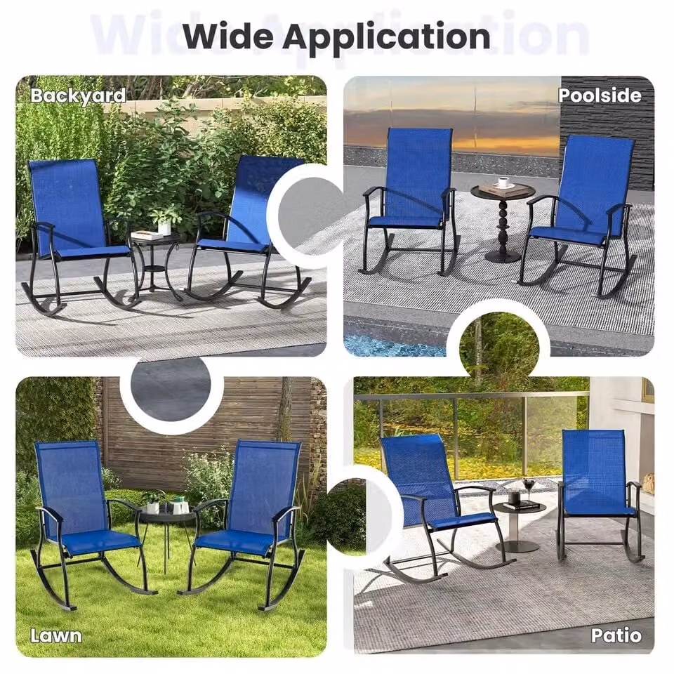 Costway Set of 2 Outdoor Rocking Chairs with Breathable Textilene Backrests in Blue – 5