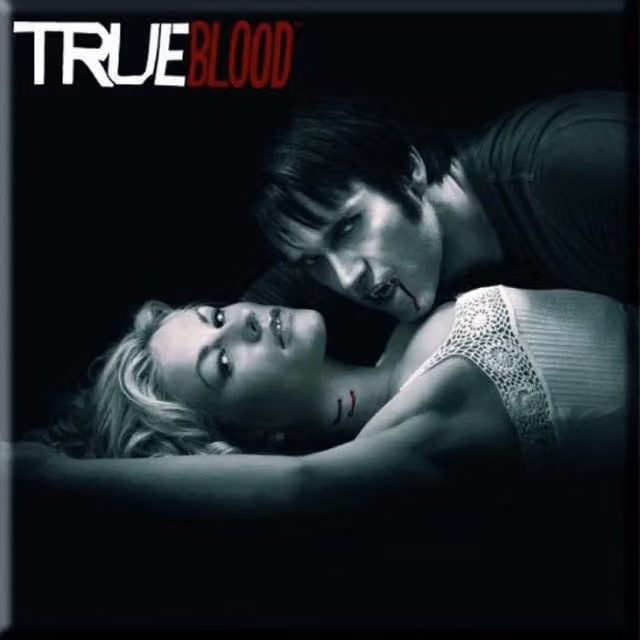 True Blood Square Metal Fridge Magnet in Black, 7.62 x 7.62 cm