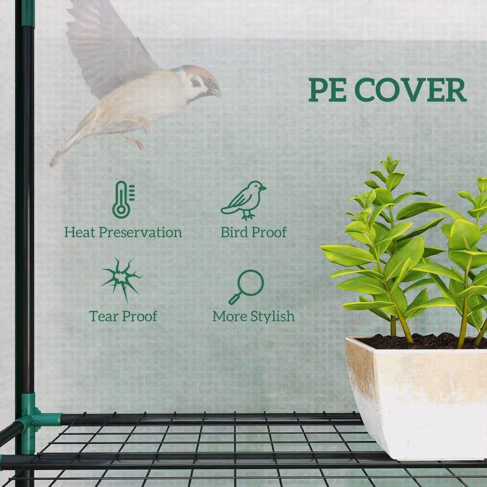 Kelvenix 3 Tier Green Lean-to Mini Greenhouse with PE Cover and Steel Frame – 3