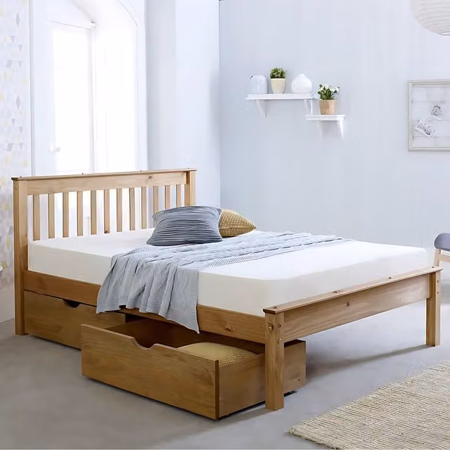 CAPTAINS TM Classic Waxed Pine Wooden Bed Frame with Drawers, Brown, 140 x 200 cm