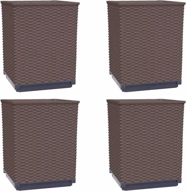 Berkfield Home Set of 4 Brown Polypropylene Planter Tubs, W/D/H: 30 x 30 x 37 cm