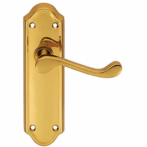 Loops Pair Victorian Upturned Handle on Latch Backplate in Polished Brass, W: 16.8 cm x H: 4.7 cm – 3