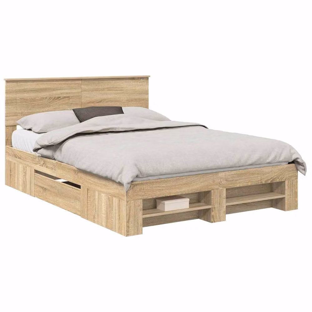 Berkfield Home Sonoma Oak Bed Frame in Brown, Engineered Wood, W/D/H: 140 x 200 cm – 2