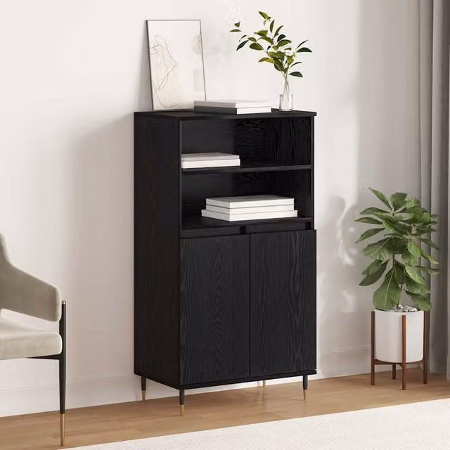 Berkfield Home Modern Black Matt Highboard with Internal Shelves and Hinged Doors in MDF