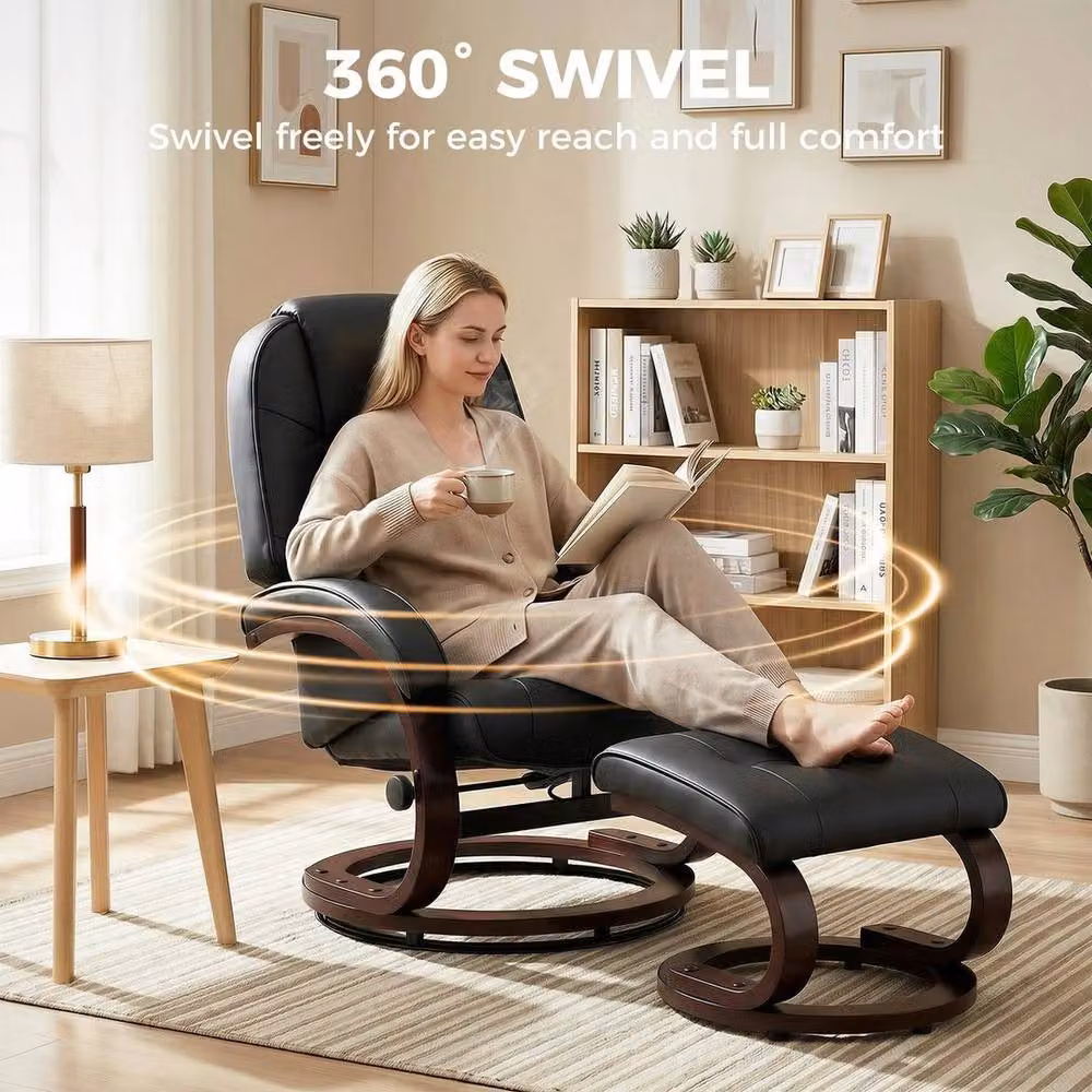 SPETLEK Black Swivel Recliner Armchair with Ottoman and Armrests – 5