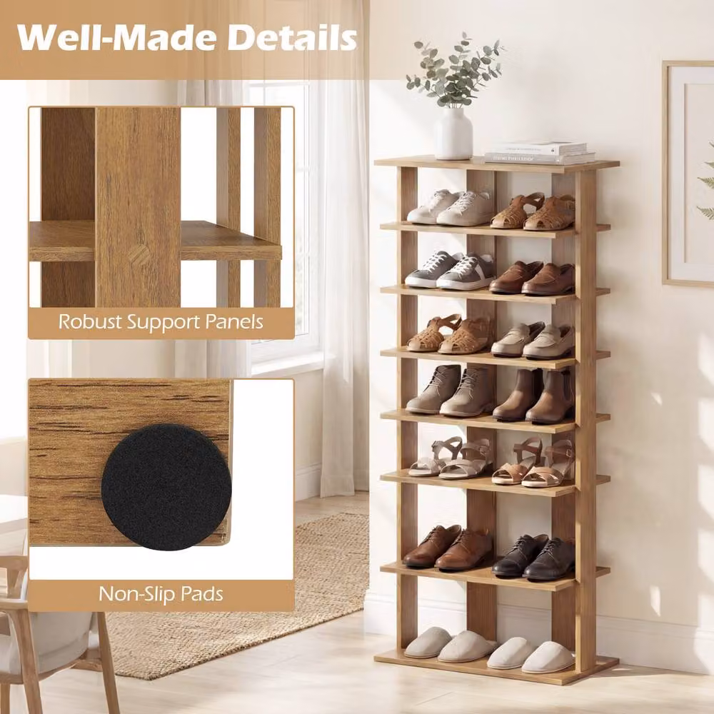 Costway 7-Tier Wooden Shoe Rack and Storage Organiser in Natural – 5