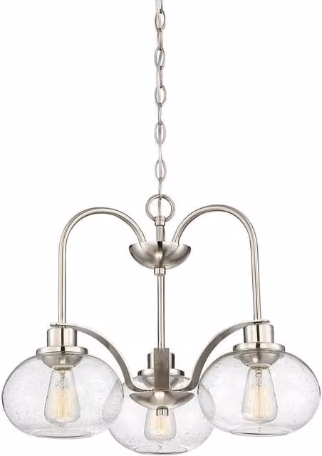 Netlighting Trilogy 3 Light Chandelier in Grey and Silver with Glass Spheres and E27 Sockets