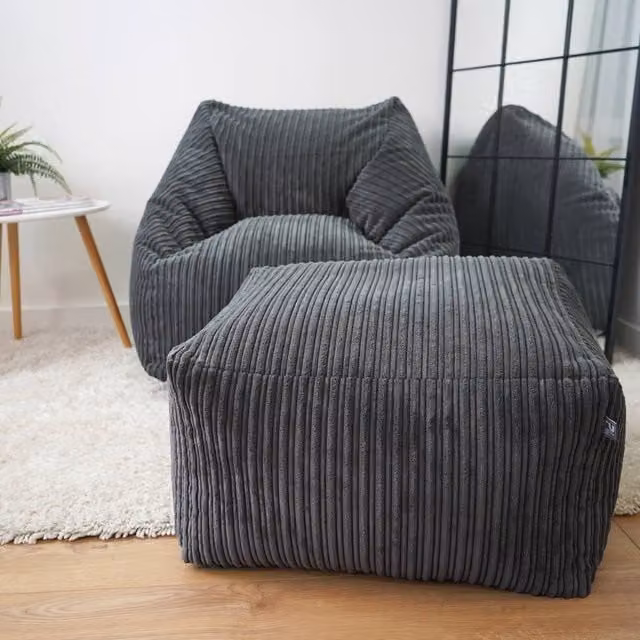 rucomfy Jumbo Cord Indoor Ottoman Pouffe Footstool in Grey W/D/H: 60 x 60 x 36 cm