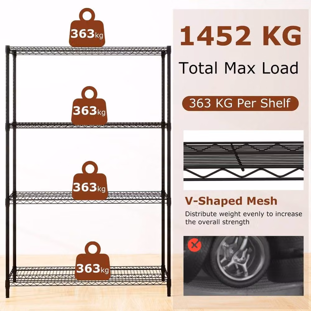 Kelvenix 4-Tier Adjustable Metal Storage Shelving Unit in Black – 4