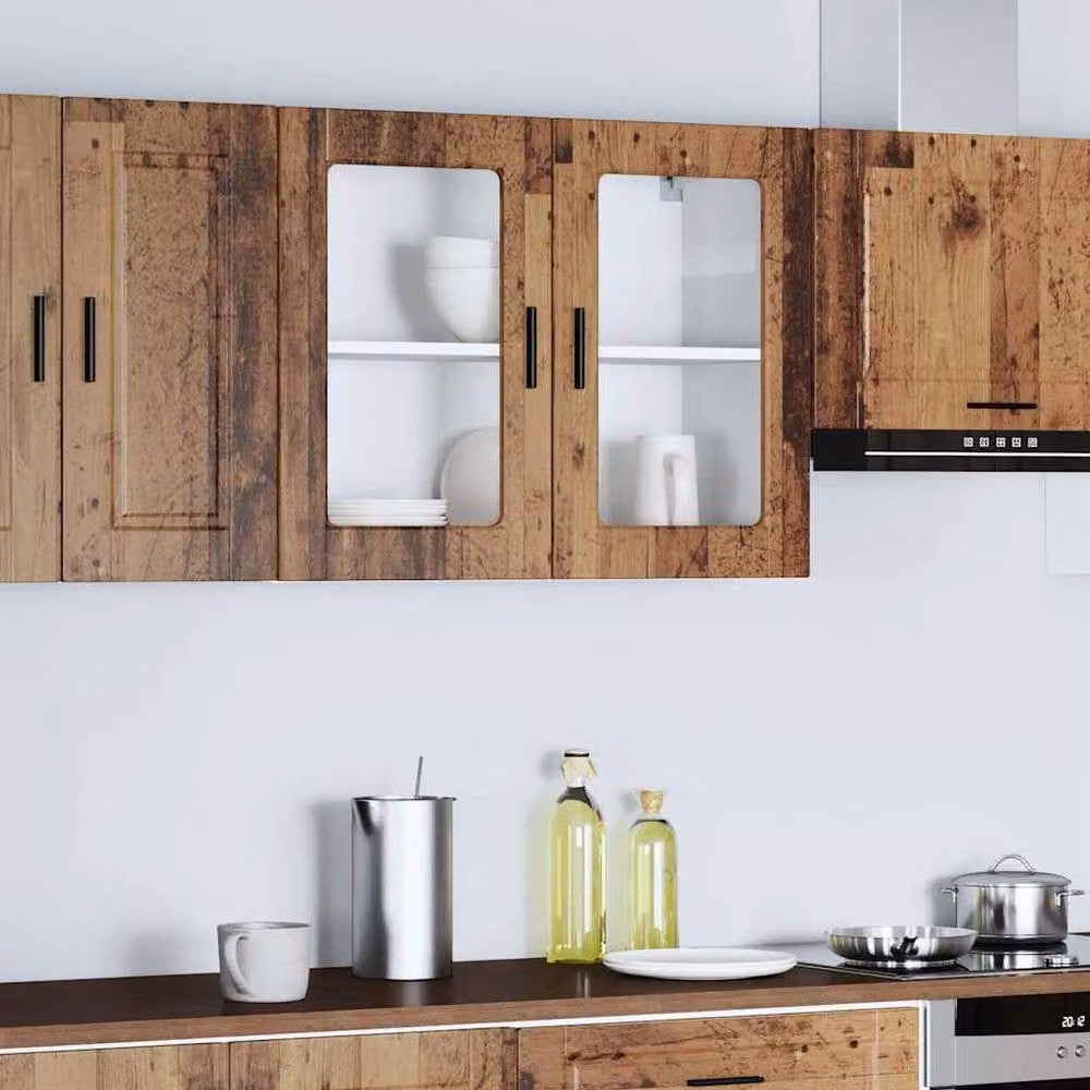 Berkfield Home Kitchen Wall Cabinet with Glass Doors in Porto Old Wood Brown – 2
